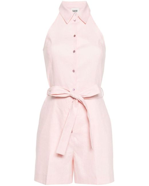 Claudie Pierlot Pink Classic-collar Belted Playsuit