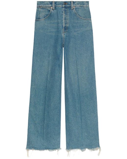 Gucci Logo-patch Cotton Wide-leg Jeans in Blue for Men | Lyst