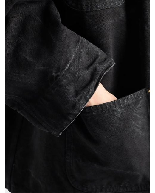 Veste En Coton À Col En Cuir Prada en coloris Black