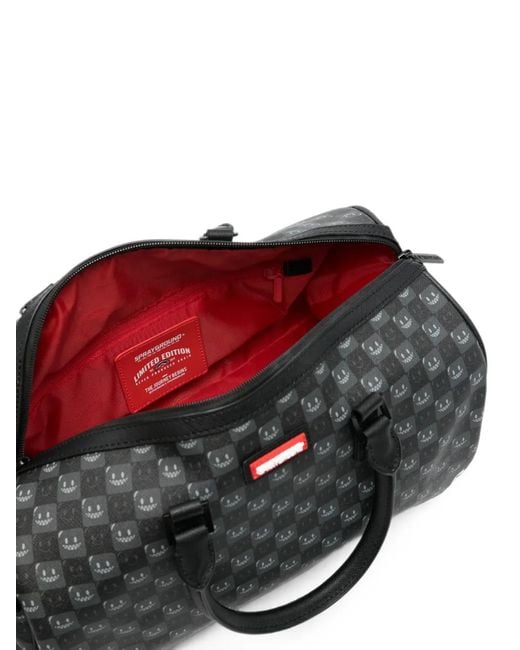 Sprayground Black Check-Pattern Shark Holdall for men