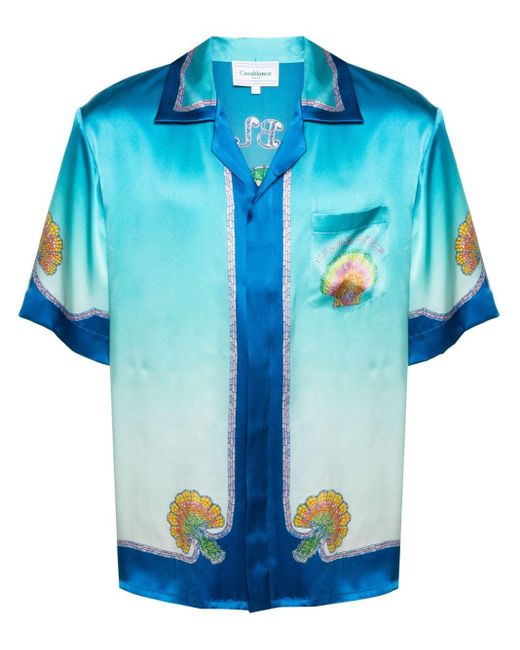 Casablancabrand Blue Coquillage Coloré Silk Shirt for men