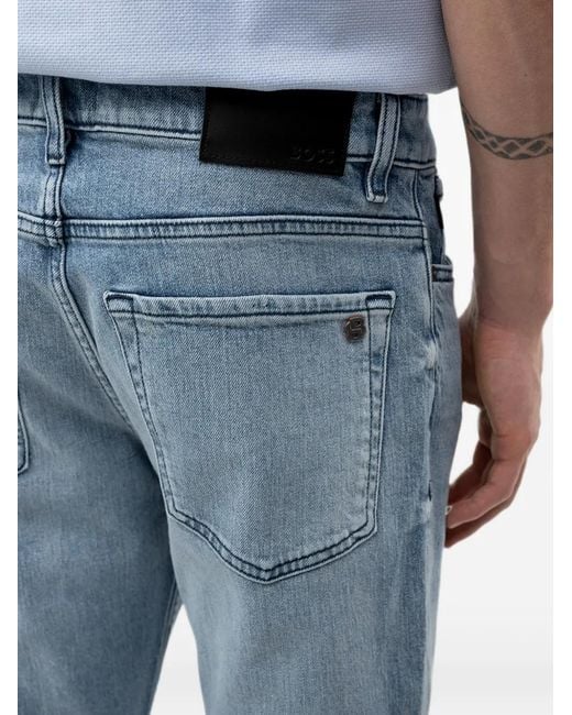 Boss Blue Light-Wash Tapered-Leg Jeans for men