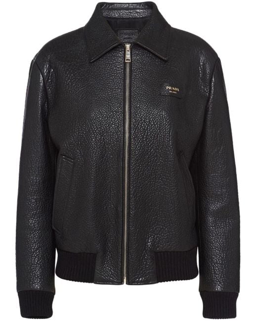Prada Black Crocodile-embossed Leather Jacket