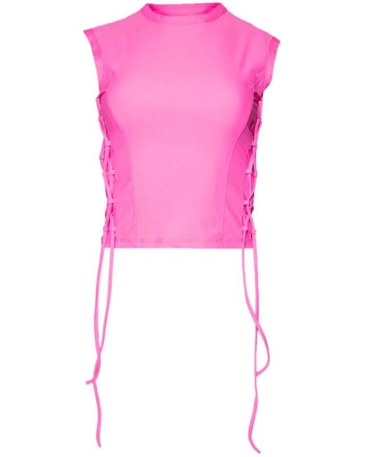 Vetements Pink Lace-Up Crop Top