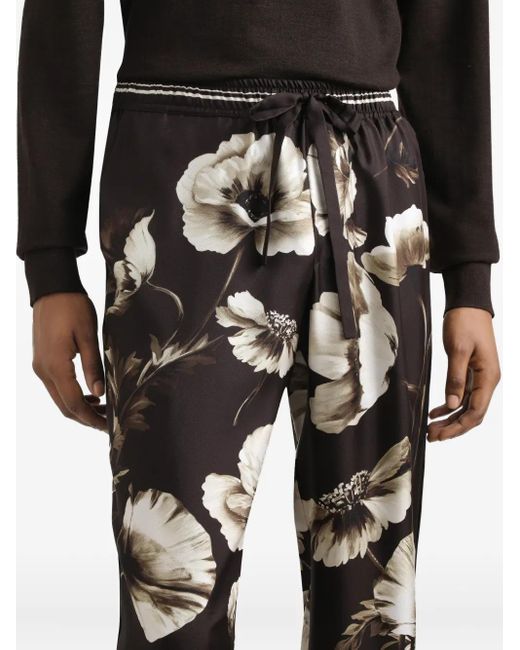 Dolce & Gabbana Multicolor Poppy- Silk Twill Trousers for men