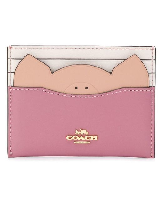 Porte-cartes à design de cochon COACH en coloris Pink