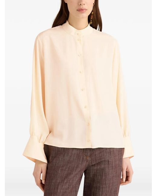 Momoní Natural Franklin Stand-Collar Gathered-Sleeve Shirt