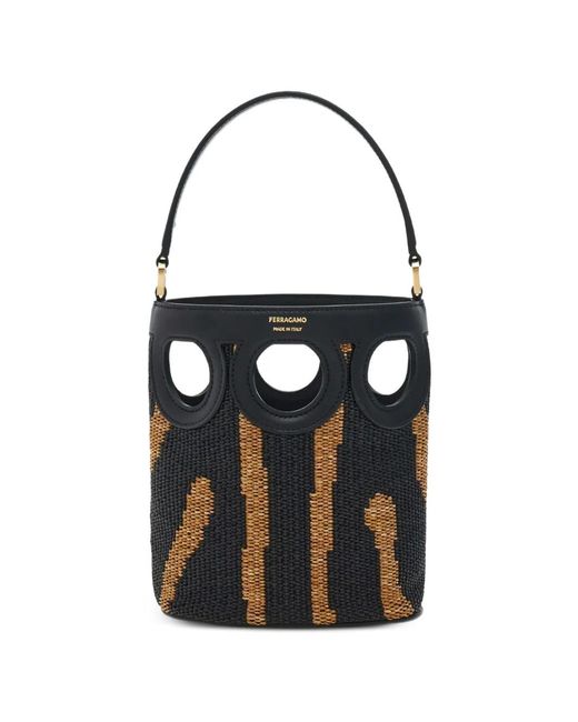 Ferragamo Black Gancini Outline Bucket Bag (Xs)