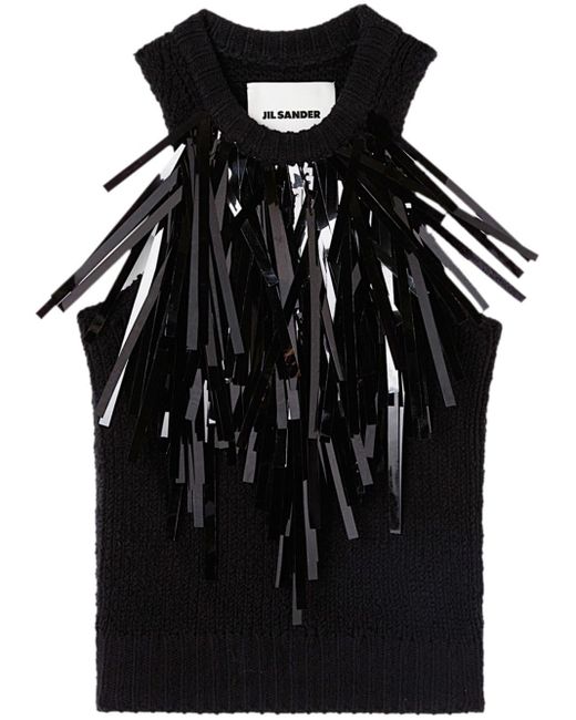 Jil Sander Black Fringe-trim Knitted Top