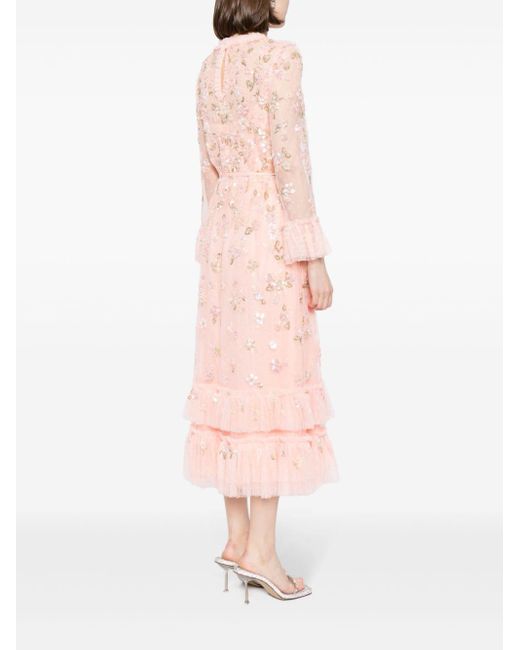 Needle & Thread Pink Sequin Bloom Tulle Midi Dress