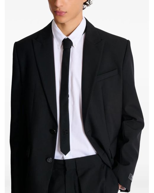 Balmain Black Slim Logo-Embroidered Wool Tie for men