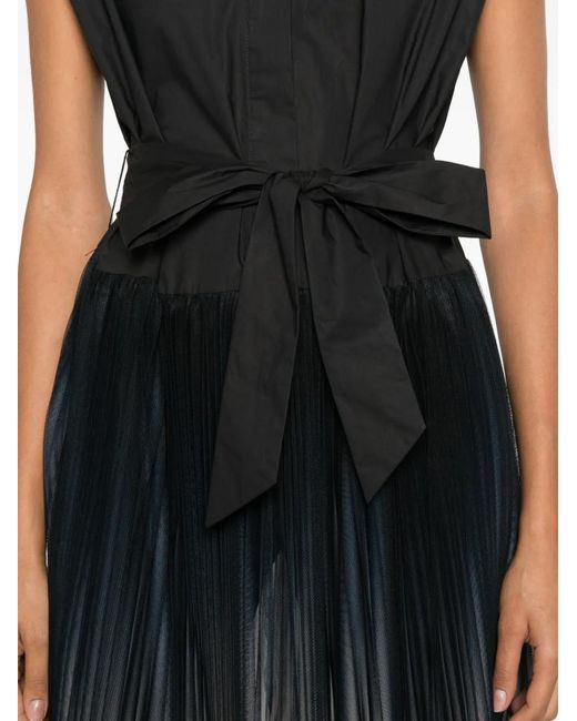 Psophia Black Pleated Ombré-Effect Sleeveless Midi Dress