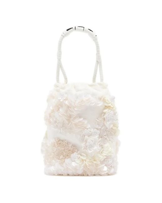 Plan C White Sequins Bucket Bag