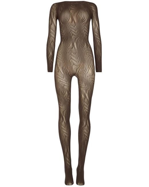 Wolford Brown Snake-Pattern Net Catsuit
