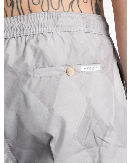 Ballantyne Gray Argyle-Pattern Swim Shorts for men