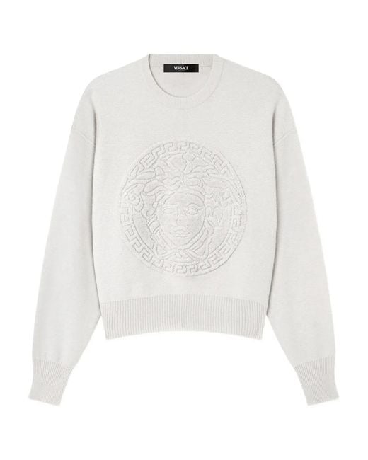 Versace White Cashmere-Wool Knit Sweater