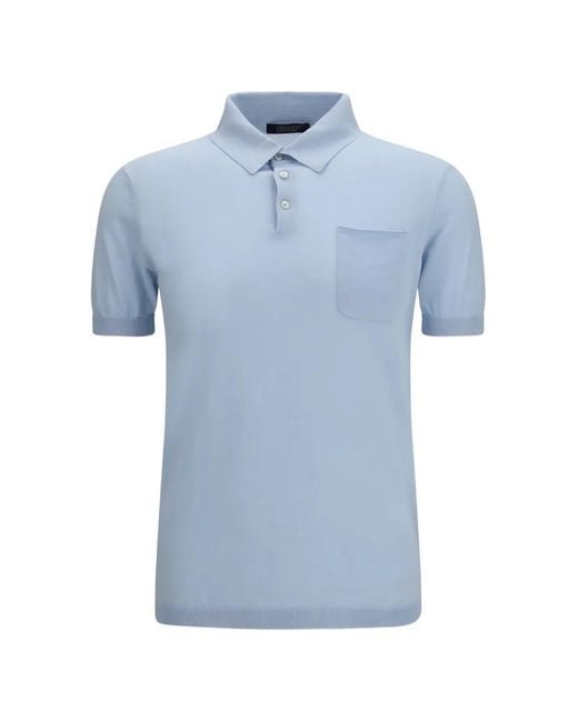 Aragona Blue Short-Sleeve Chest-Pocket Polo Shirt for men