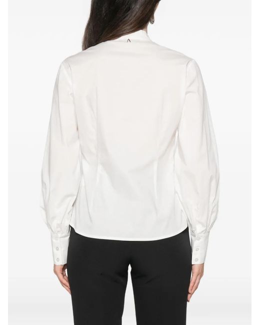 Twinset White Ruffle-Trimmed Puff-Sleeve Blouse