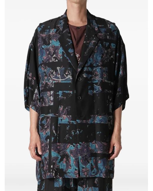 Yohji Yamamoto Black Patterned Silk Jacket for men