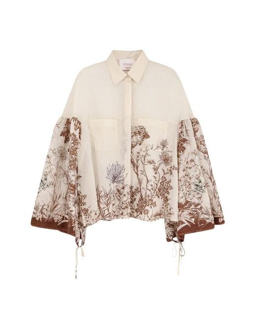 Co.Go Natural Floral-Print Flared-Sleeve Shirt