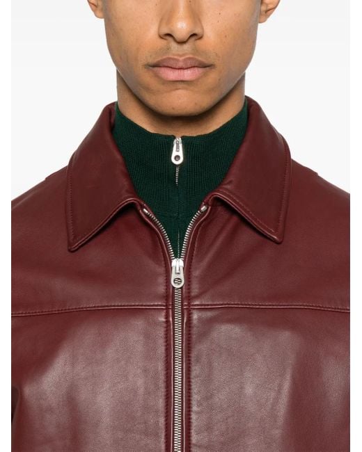 Fursac Red Zip-Up Leather Jacket for men
