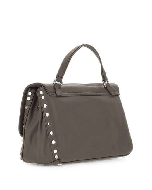 Zanellato Gray Small Postina Stud-Embellished Leather Tote Bag
