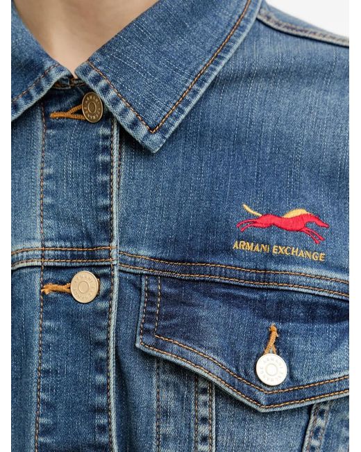 ARMANI EXCHANGE Blue Button Logo-Embroidered Jacket