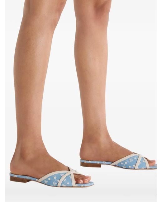 Malone Souliers Blue Perla Floral-Print Sandals