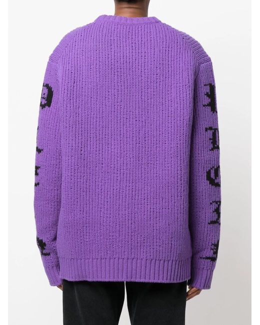 Philipp Plein Purple Skull Intarsia-Knit Jumper