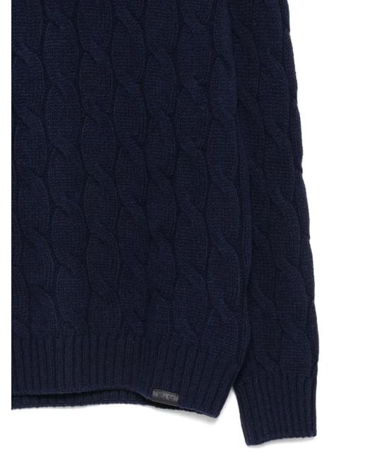 Fay Blue Cable-Knit Turtleneck Sweater for men