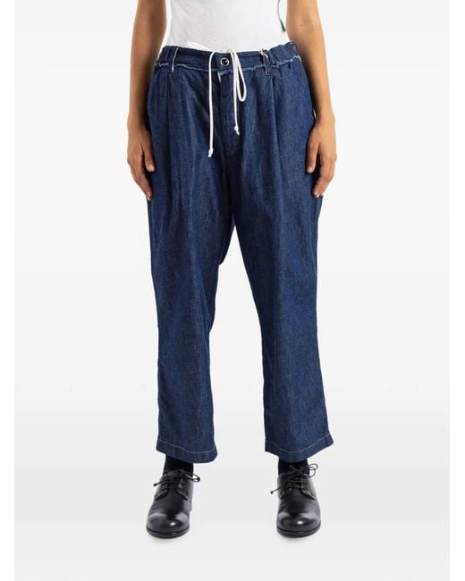 COTTLE Blue Gurkha Pleated Drawstring-Waist Jeans