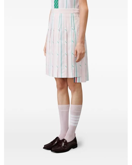 Thom Browne White Madras Cotton Striped Pleated Skirt