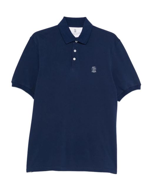 メンズ Brunello Cucinelli エンブロイダリー ポロシャツ Blue