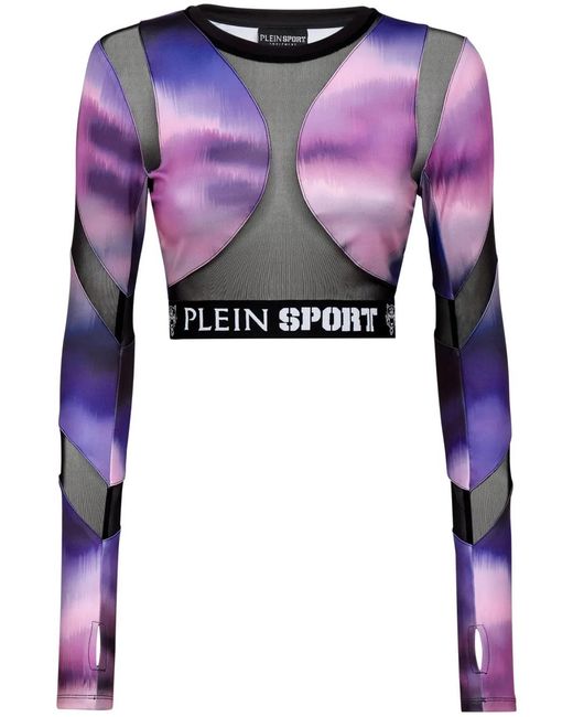 Philipp Plein Purple Abstract-Print Long-Sleeved Top