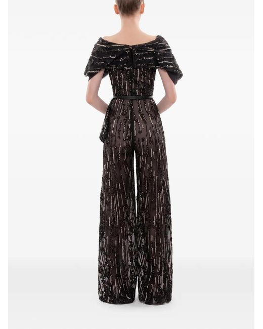Saiid Kobeisy Black Sequin-Embellished Belted Jumpsuit