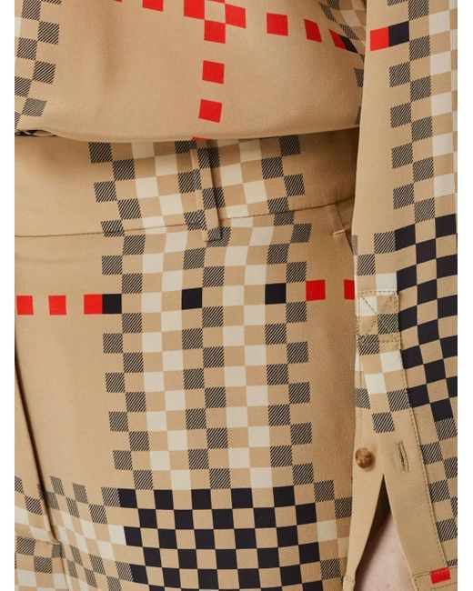 Burberry Natural Pixel Check Wide-Leg Trousers