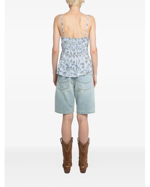 Zadig & Voltaire Blue Cippie Floral-Print Smocked Top