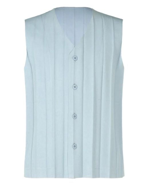 Homme Plissé Issey Miyake Blue Pleated Button-Front Vest for men
