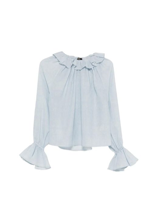 ELEH Blue Ruffled-Sleeve Blouse