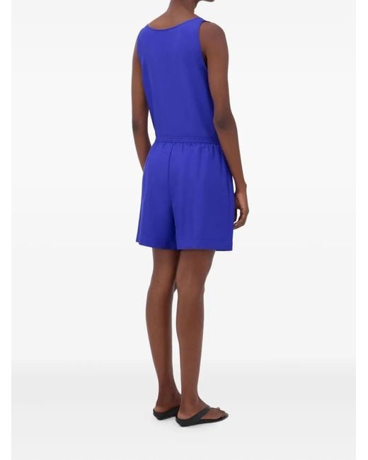 Loulou de Saison Blue Arl Elastic-Waistband Side-Pocket Shorts