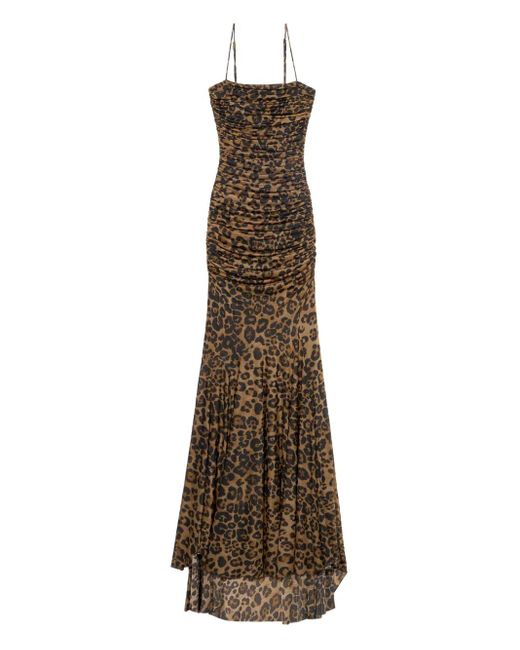 Vestido de fiesta fruncido con estampado de leopardo Blumarine de color Brown