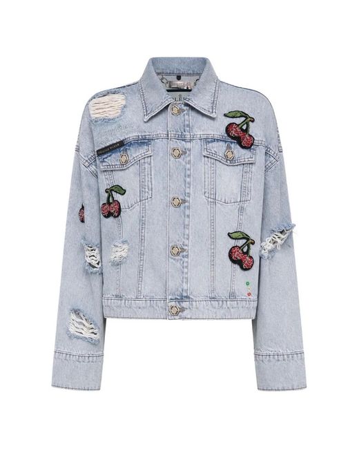 Philipp Plein Blue Denim Regular Jacket Cherrylicious