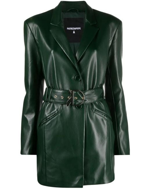 Patrizia Pepe Green Belted Coated Single-Breasted Blazer