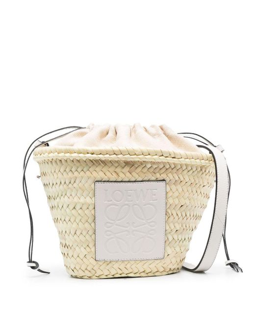 Loewe White Anagram Interwoven Leather Bucket Bag
