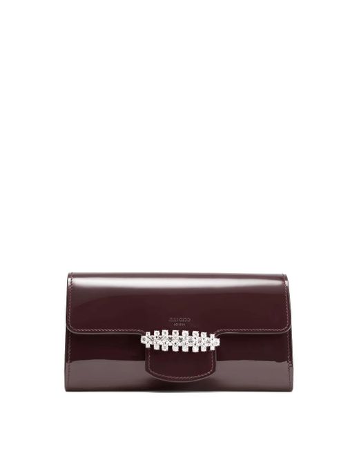 Jimmy Choo Purple Bing Clutch aus Lackleder mit Kristallen