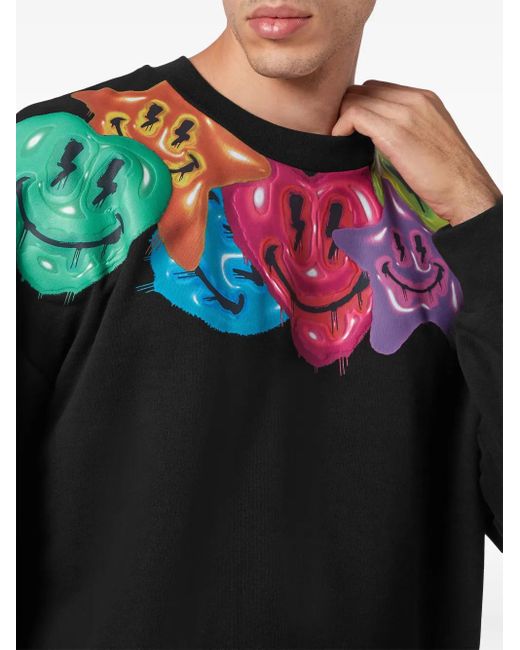 Philipp Plein Black Smiley Face-Print Sweatshirt for men