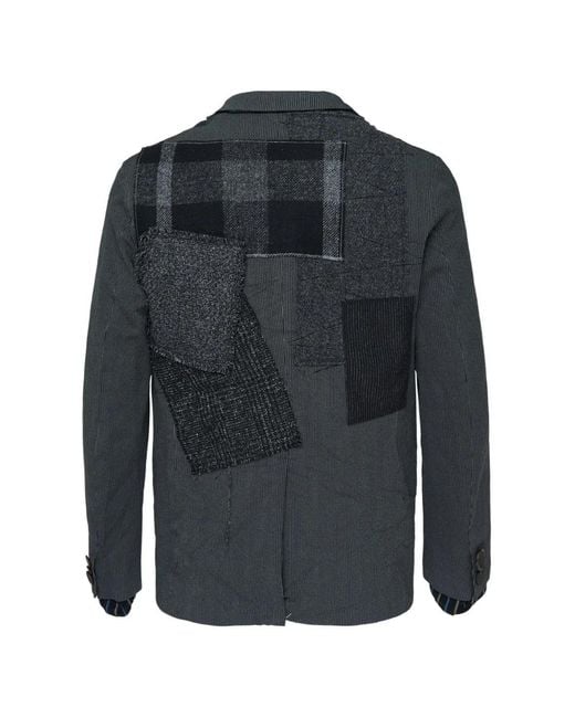 Junya Watanabe Blue Patchwork Notched-Lapel Jacket for men