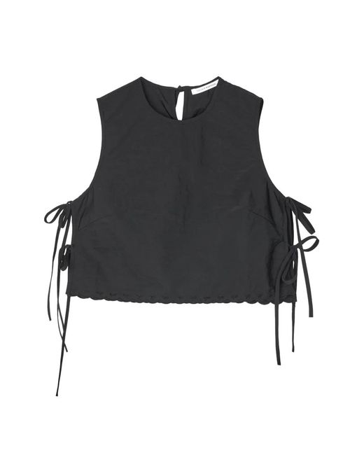 CECILIE BAHNSEN Black Feeba Embroidered Side-Tie Sleeveless Blouse