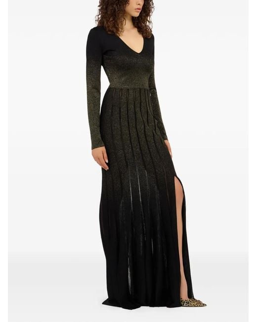 Roberto Cavalli Pleated V-Neck Dress in Black | Lyst