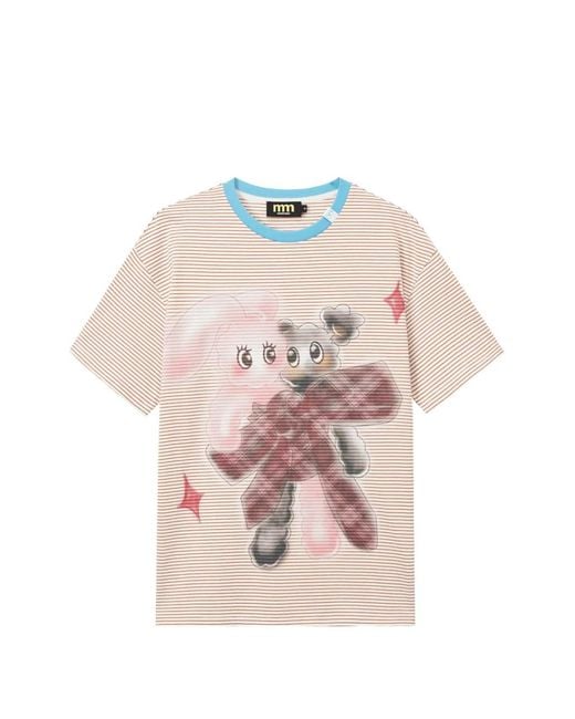 Mini Cream Pink Striped Graphic-Print Cotton T-Shirt